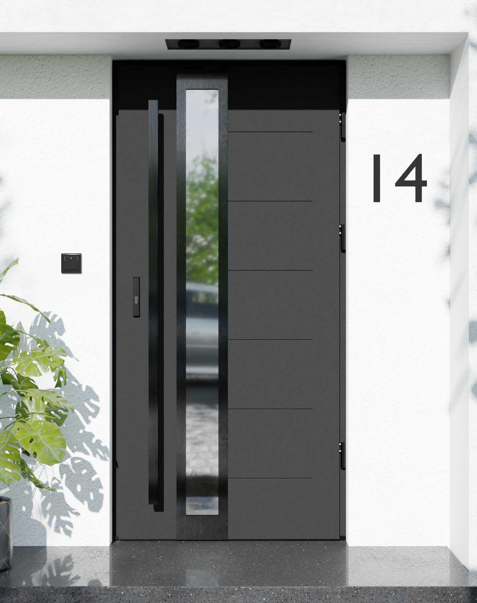 Drzwi zewnętrzne do domu z pochwytem i ościeżnicą aluminiową Libre 33B Noir w systemie Alu extra