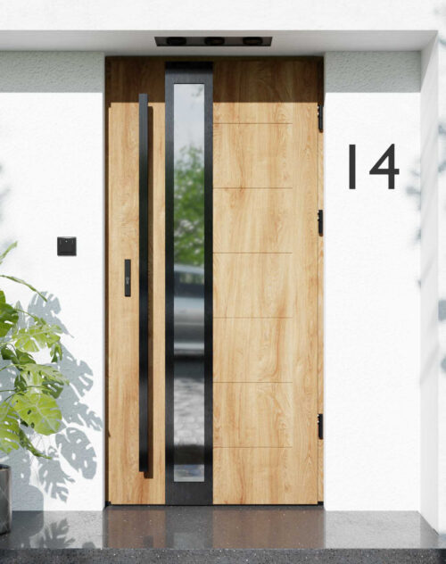 Drzwi zewnętrzne do domu z pochwytem i ościeżnicą aluminiową Libre 33B Noir w systemie Alu extra