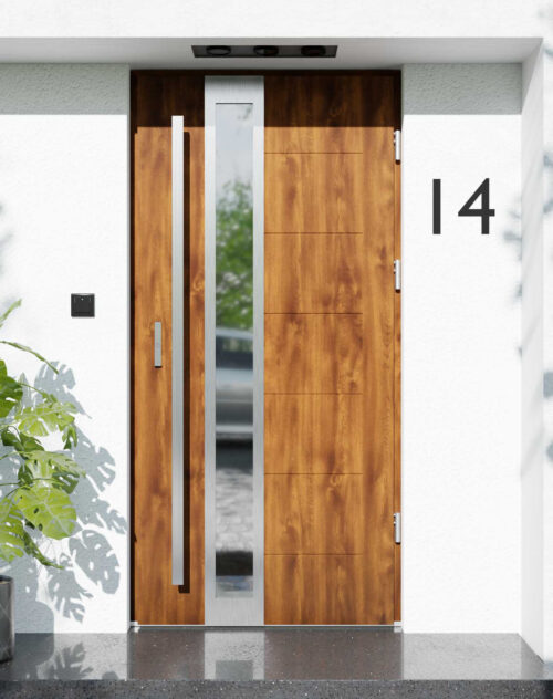 Drzwi zewnętrzne do domu z pochwytem i ościeżnicą aluminiową Libre 33B w systemie Alu extra