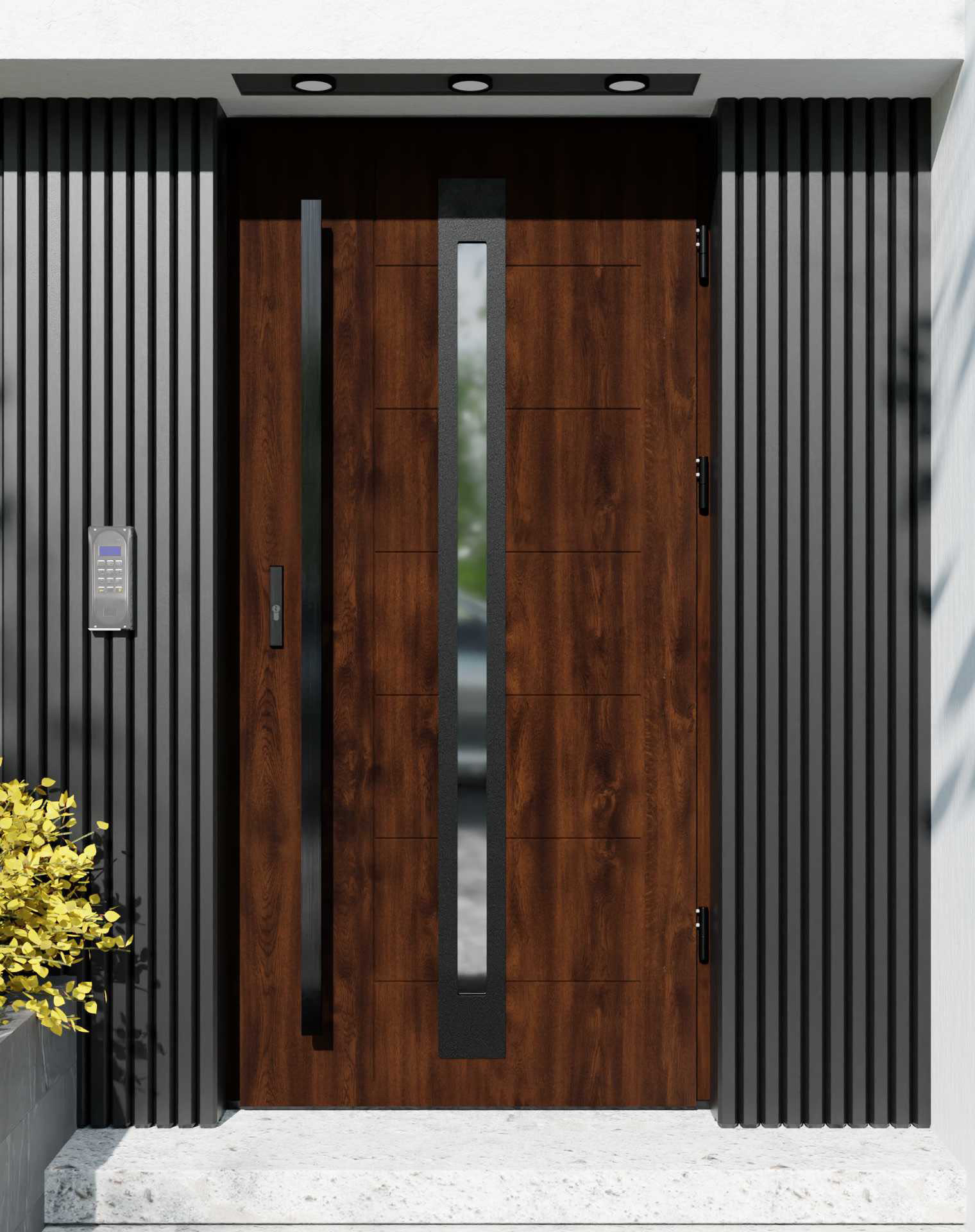 Drzwi zewnętrzne do domu z pochwytem i ościeżnicą aluminiową Libre 34 Noir Matt w systemie Alu