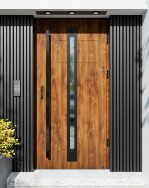 Drzwi zewnętrzne do domu z pochwytem i ościeżnicą aluminiową Libre 34 Noir Matt w systemie Alu