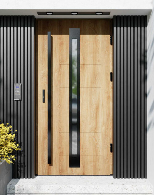 Drzwi zewnętrzne do domu z pochwytem i ościeżnicą aluminiową Libre 34 Noir w systemie Alu extra