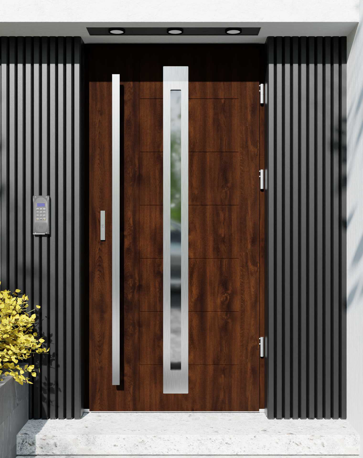 Drzwi zewnętrzne do domu z pochwytem i ościeżnicą aluminiową Libre 34 w systemie Alu