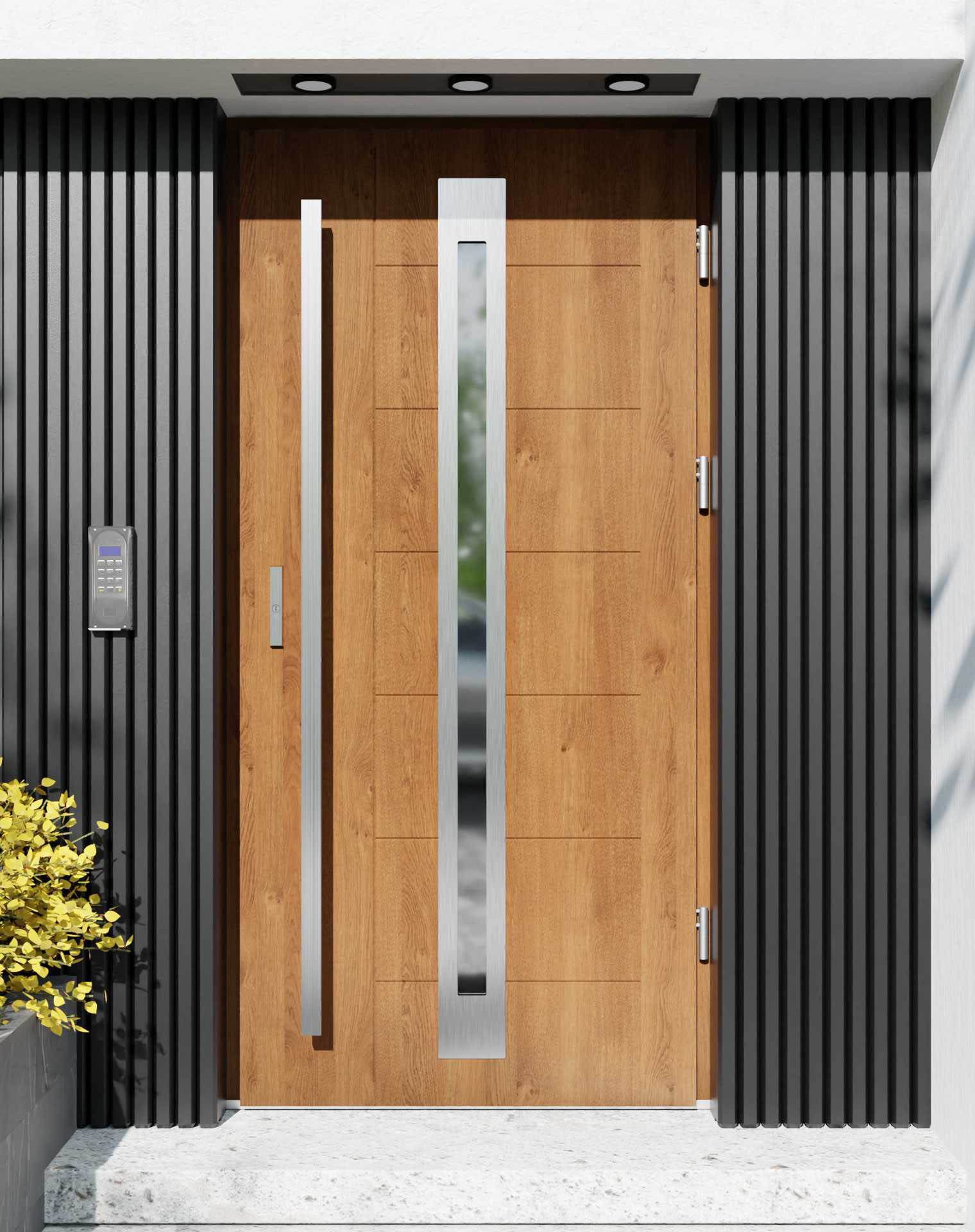 Drzwi zewnętrzne do domu z pochwytem i ościeżnicą aluminiową Libre 34 w systemie Alu