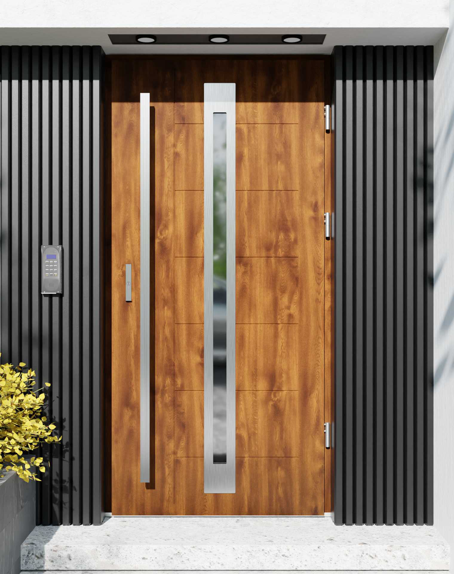 Drzwi zewnętrzne do domu z pochwytem i ościeżnicą aluminiową Libre 34 w systemie Alu