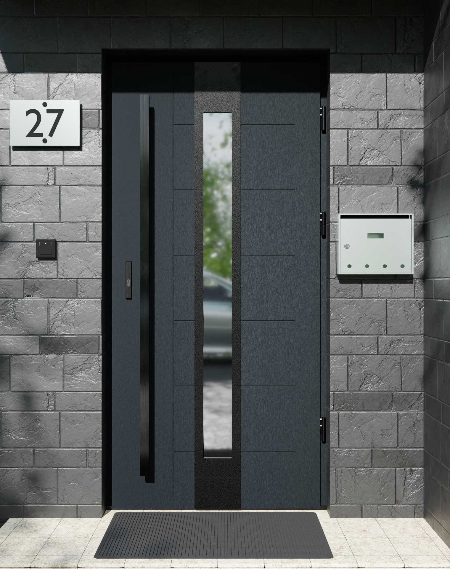 Drzwi zewnętrzne do domu z pochwytem i ościeżnicą aluminiową Libre 35 Noir w systemie Alu extra