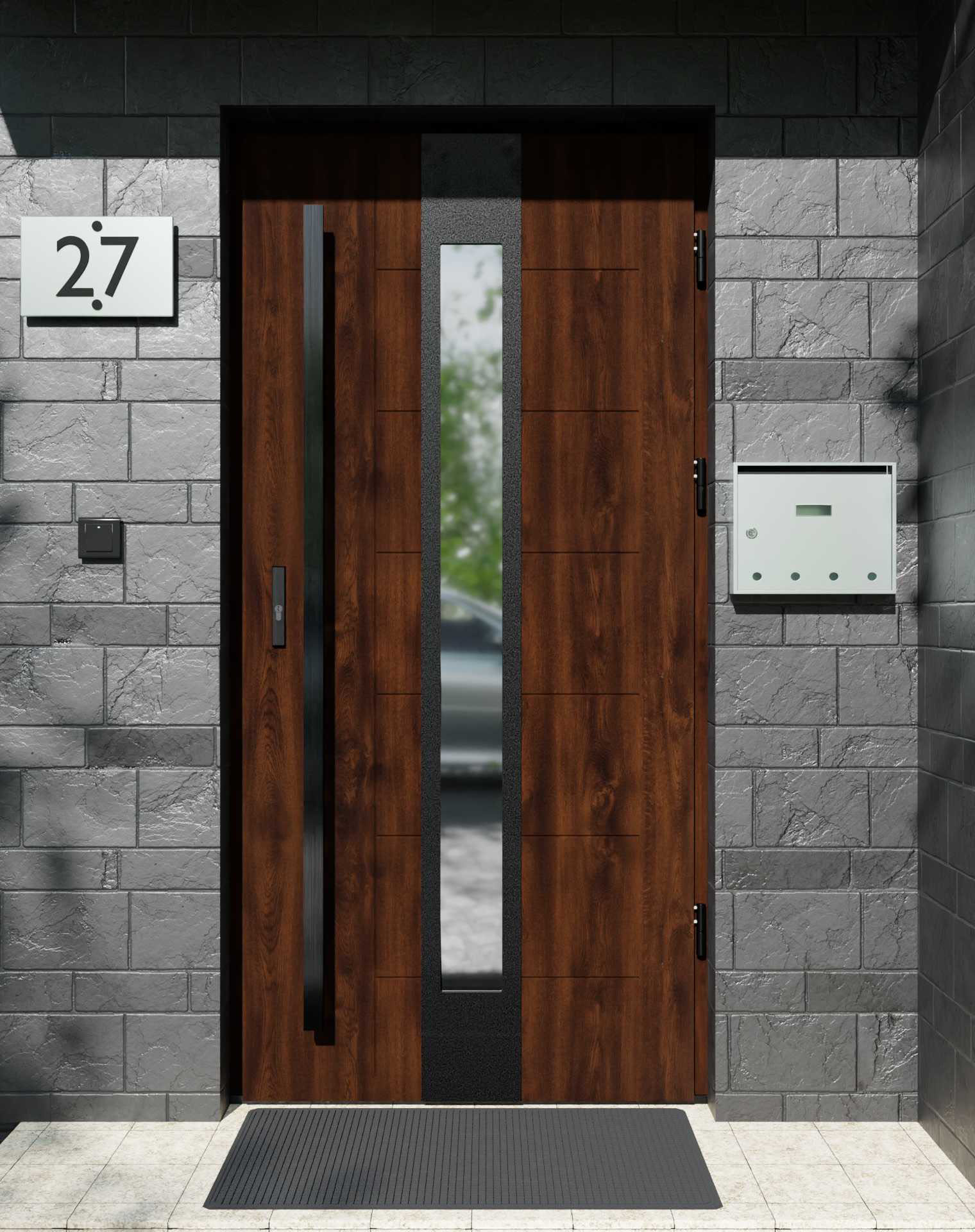 Drzwi zewnętrzne do domu z pochwytem i ościeżnicą aluminiową Libre 35 Noir w systemie Alu extra