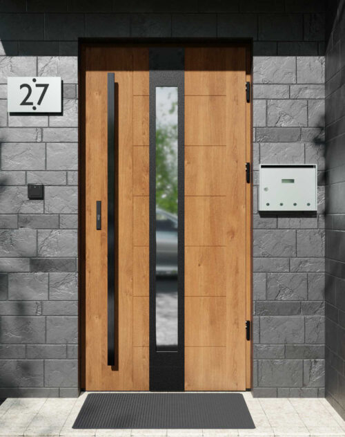 Drzwi zewnętrzne do domu z pochwytem i ościeżnicą aluminiową Libre 35 Noir Matt w systemie Alu