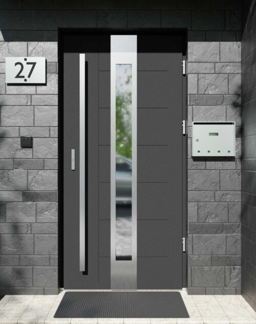 Drzwi zewnętrzne do domu z pochwytem i ościeżnicą aluminiową Libre 35 w systemie Alu
