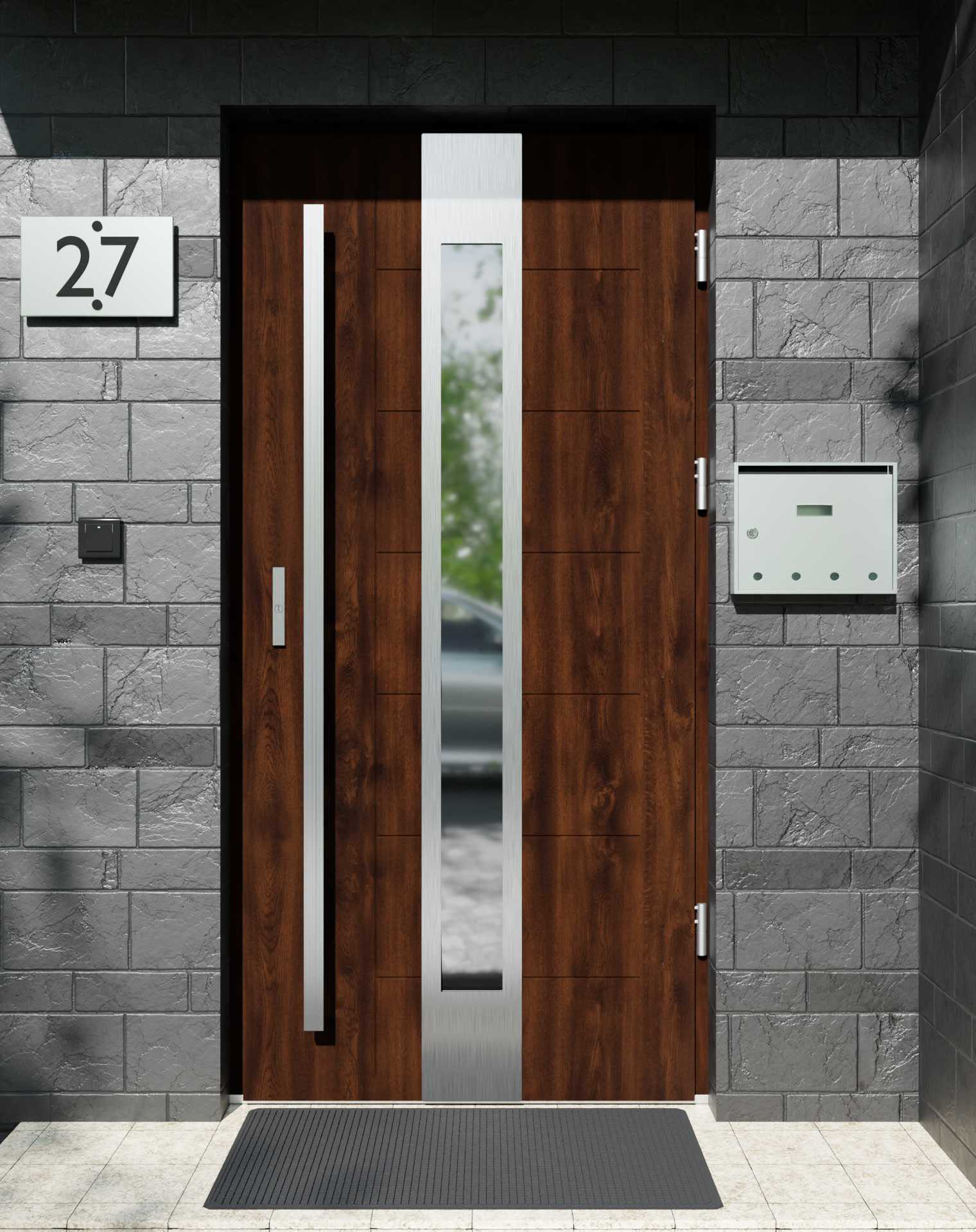 Drzwi zewnętrzne do domu z pochwytem i ościeżnicą aluminiową Libre 35 w systemie Alu