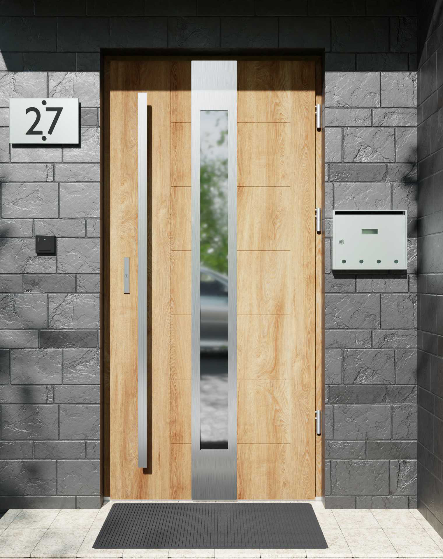 Drzwi zewnętrzne do domu z pochwytem i ościeżnicą aluminiową Libre 35 w systemie Alu