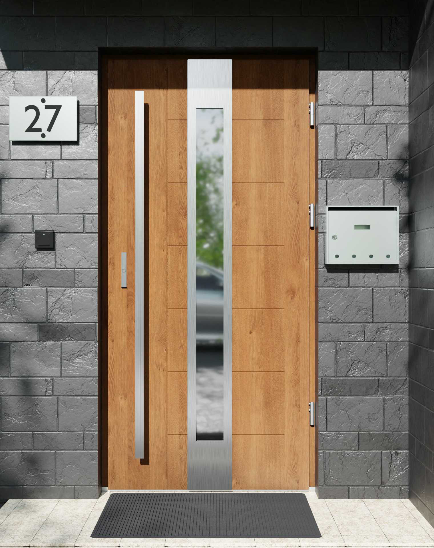 Drzwi zewnętrzne do domu z pochwytem i ościeżnicą aluminiową Libre 35 w systemie Alu