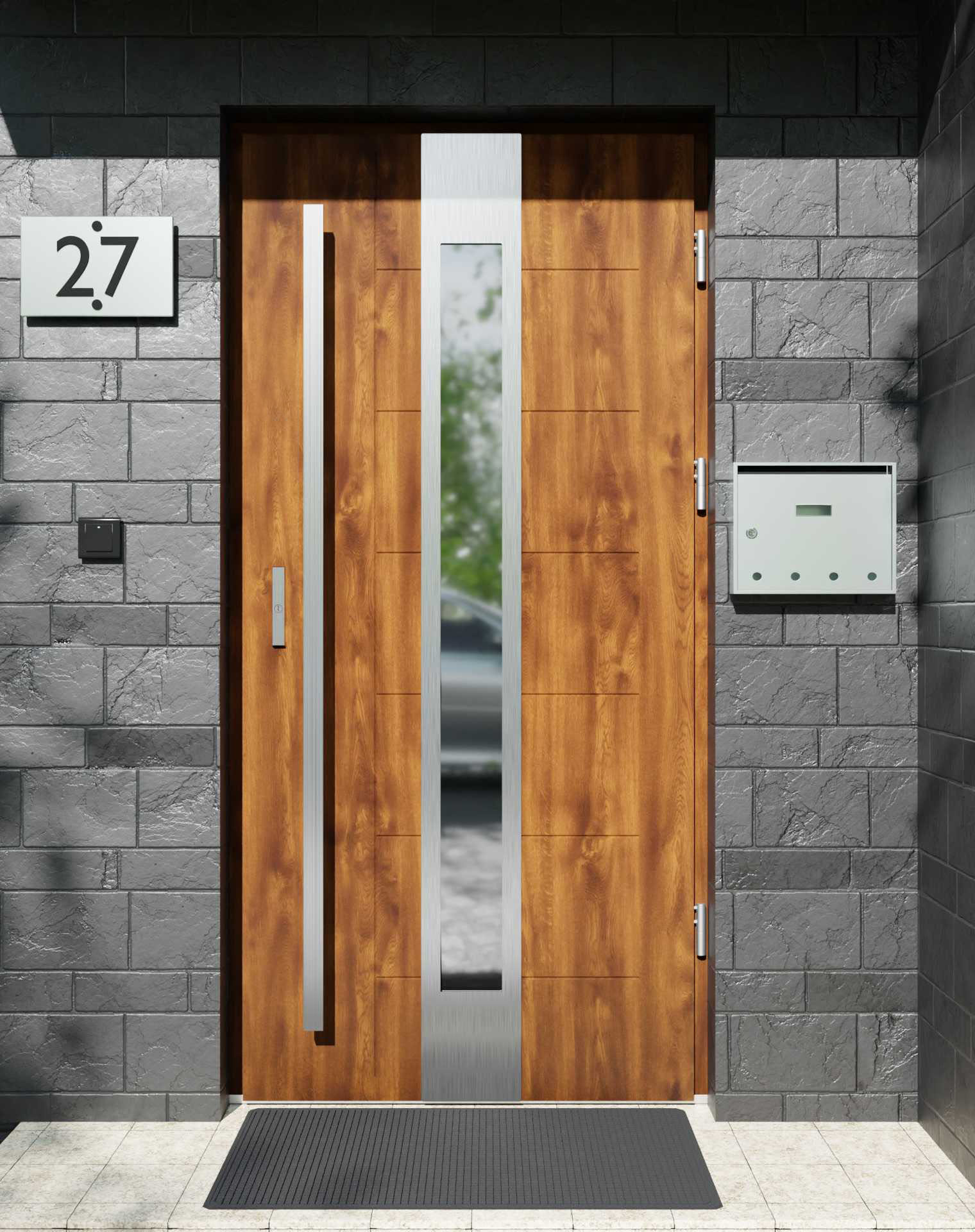 Drzwi zewnętrzne do domu z pochwytem i ościeżnicą aluminiową Libre 35 w systemie Alu