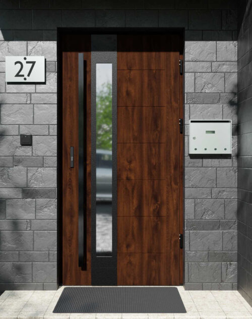 Drzwi zewnętrzne do domu z pochwytem i ościeżnicą aluminiową Libre 35B Noir w systemie Alu