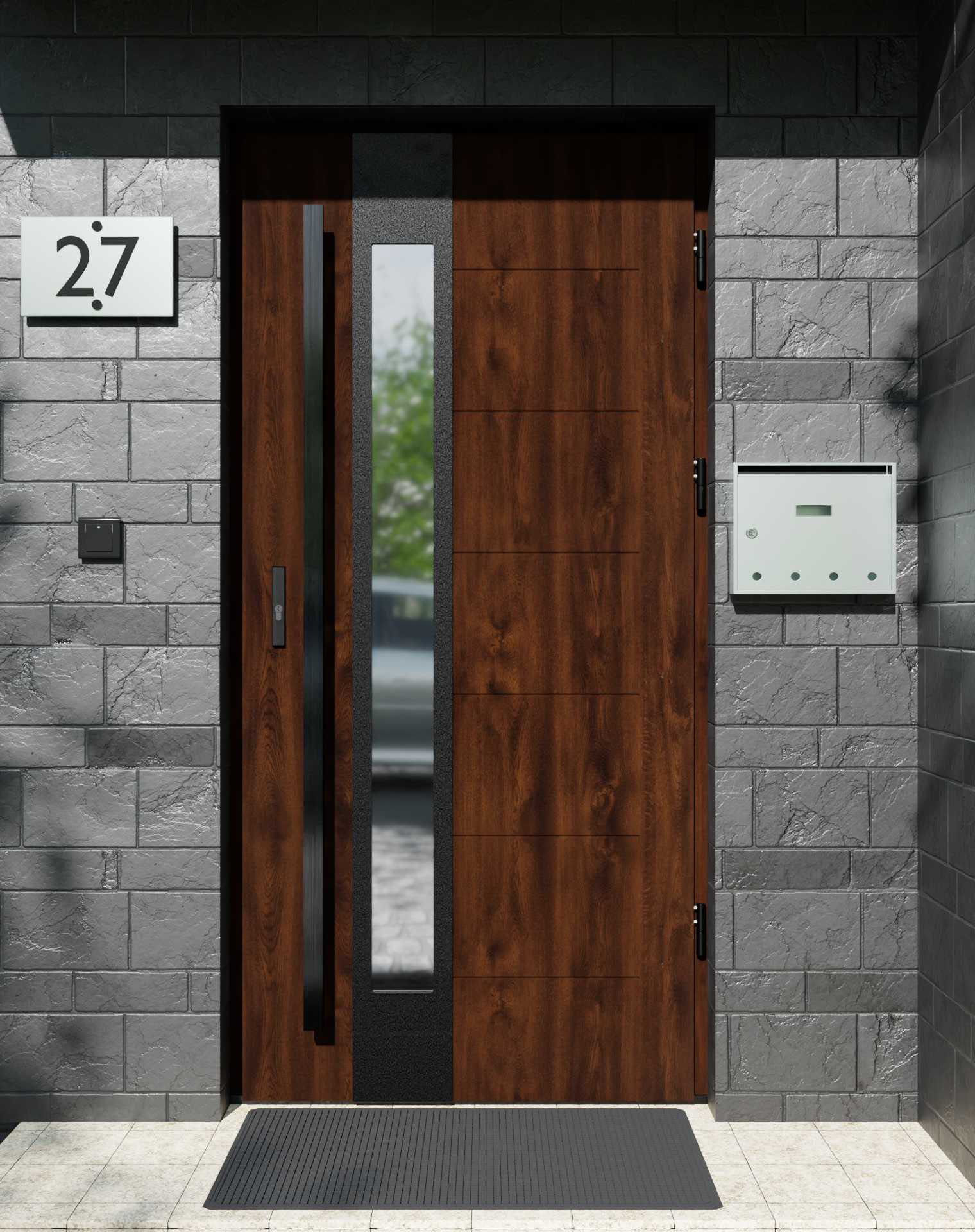 Drzwi zewnętrzne do domu z pochwytem i ościeżnicą aluminiową Libre 35B Noir w systemie Alu extra