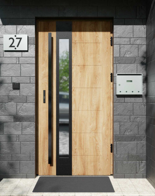 Drzwi zewnętrzne do domu z pochwytem i ościeżnicą aluminiową Libre 35B Noir w systemie Alu extra