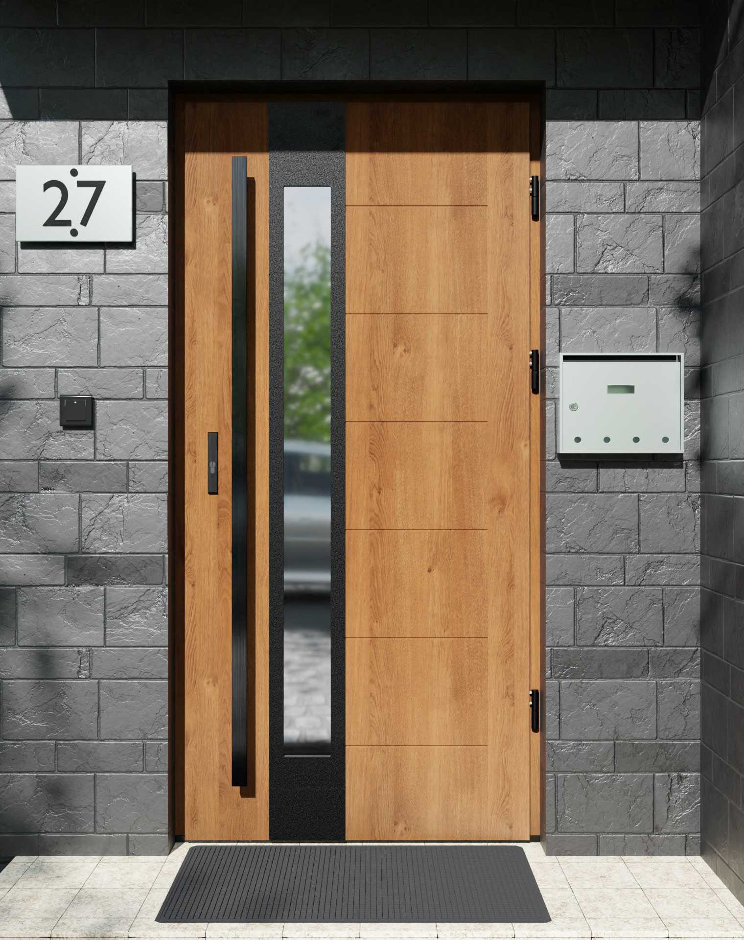 Drzwi zewnętrzne do domu z pochwytem i ościeżnicą aluminiową Libre 35B Noir w systemie Alu extra