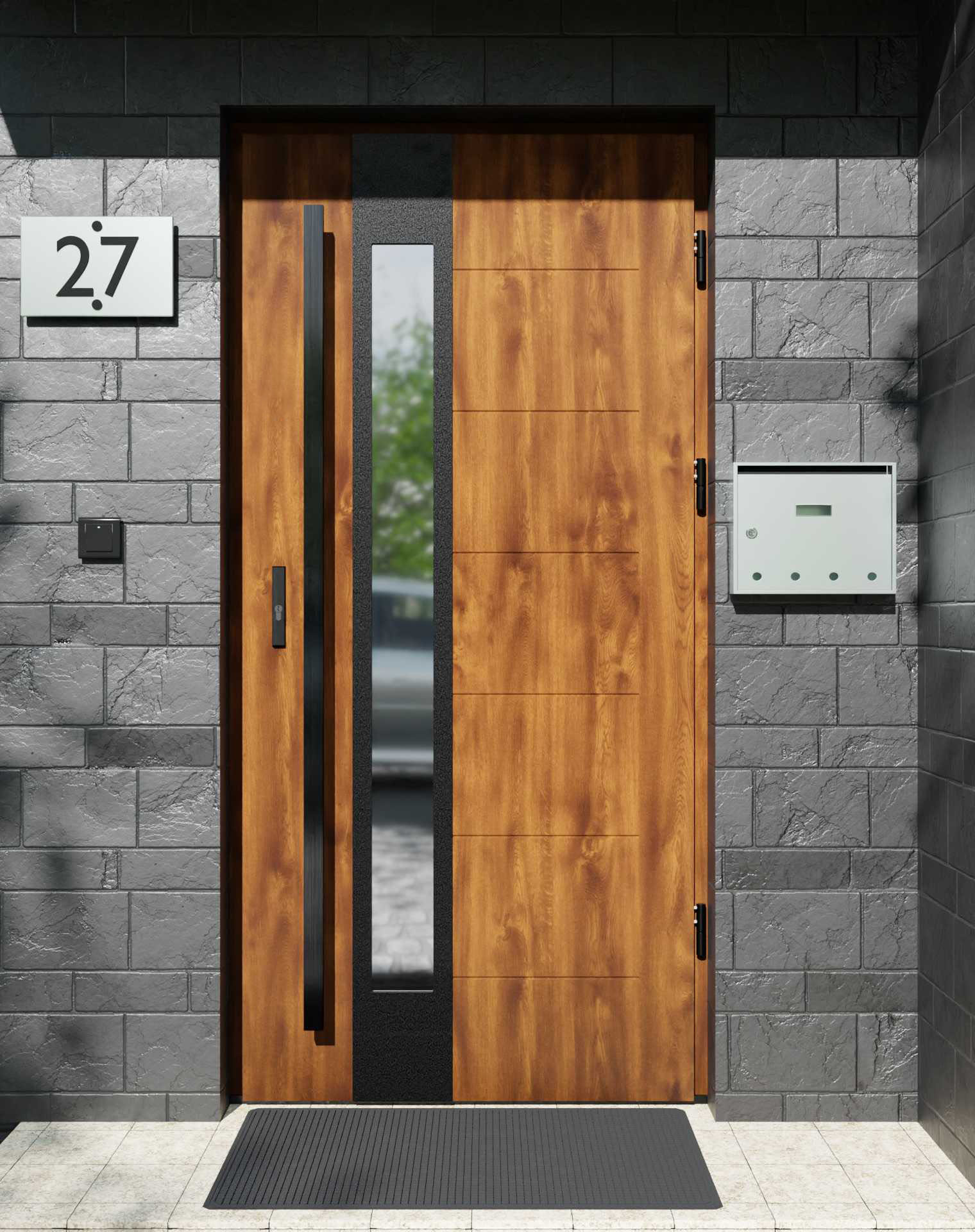 Drzwi zewnętrzne do domu z pochwytem i ościeżnicą aluminiową Libre 35B Noir w systemie Alu extra