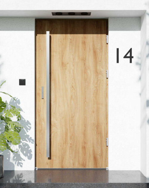 Drzwi zewnętrzne do domu z pochwytem i ościeżnicą aluminiową Otto 01 w systemie Alu