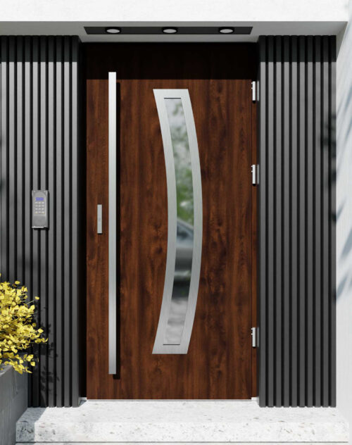 Drzwi zewnętrzne do domu z pochwyt i ościeżnicą drewnianą Otto 02 w systemie Wood extra