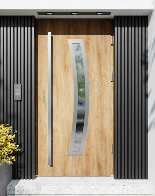 Drzwi zewnętrzne do domu z pochwytem i ościeżnicą aluminiową Otto 02 w systemie Alu