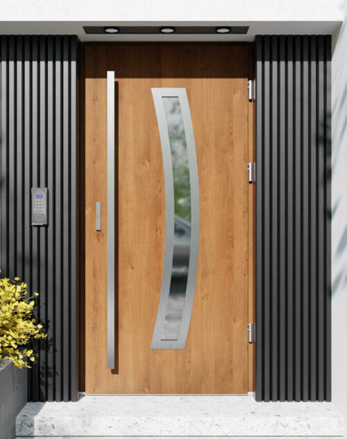 Drzwi zewnętrzne do domu z pochwytem i ościeżnicą aluminiową Otto 02 w systemie Alu extra