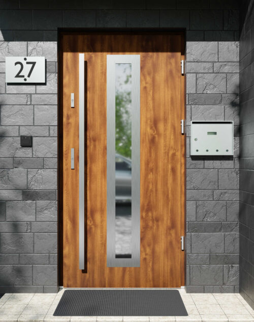 Drzwi zewnętrzne do domu z pochwytem i ościeżnicą aluminiową Otto 03 w systemie Alu