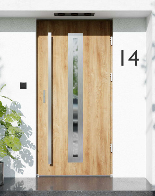 Drzwi zewnętrzne do domu z pochwytem i ościeżnicą aluminiową Otto 04 w systemie Alu