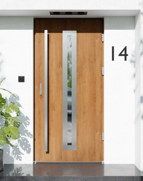 Drzwi zewnętrzne do domu z pochwytem i ościeżnicą aluminiową Otto 04 w systemie Alu extra