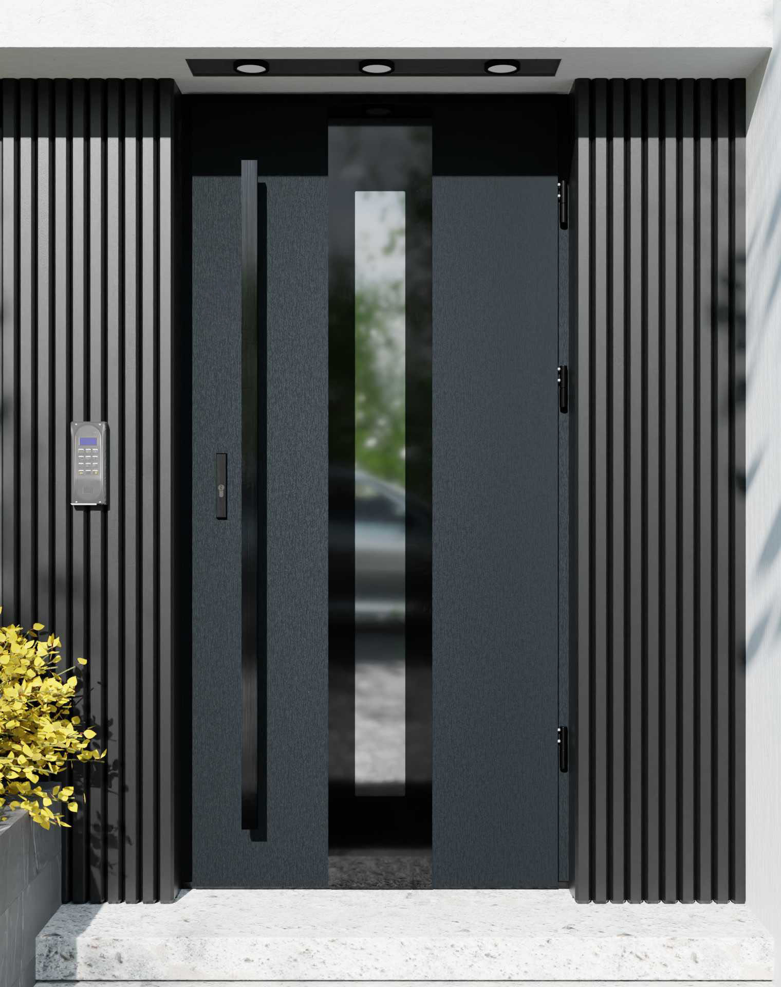 Drzwi zewnętrzne do domu z pochwytem i ościeżnicą aluminiową Otto 05 Noir Glass w systemie Alu