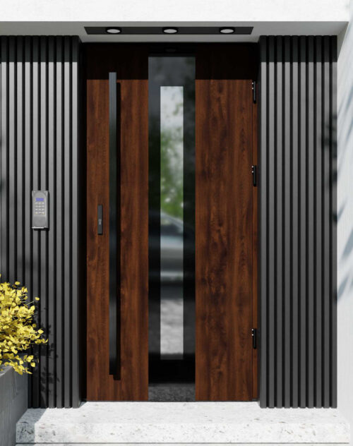 Drzwi zewnętrzne do domu z pochwytem i ościeżnicą aluminiową Otto 05 Noir Glass w systemie Alu