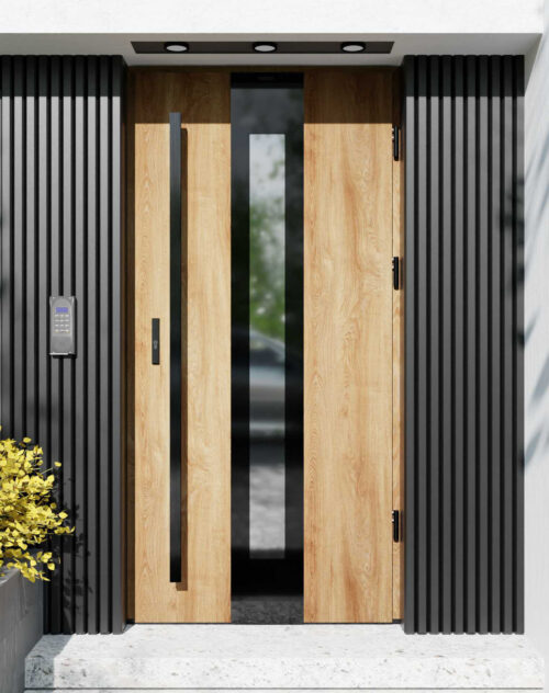 Drzwi zewnętrzne do domu z pochwytem i ościeżnicą aluminiową Otto 05 Noir Glass w systemie Alu extra