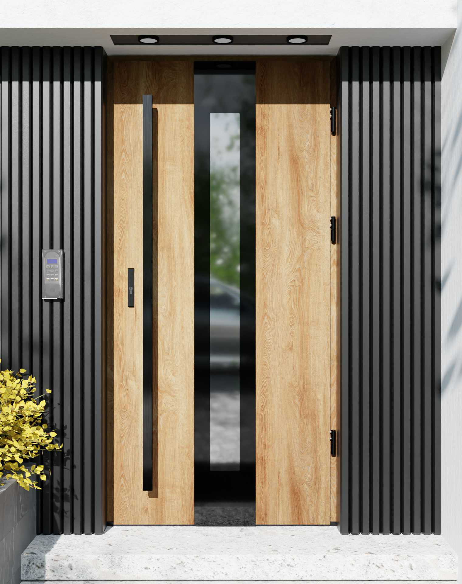 Drzwi zewnętrzne do domu z pochwytem i ościeżnicą aluminiową Otto 05 Noir Glass w systemie Alu