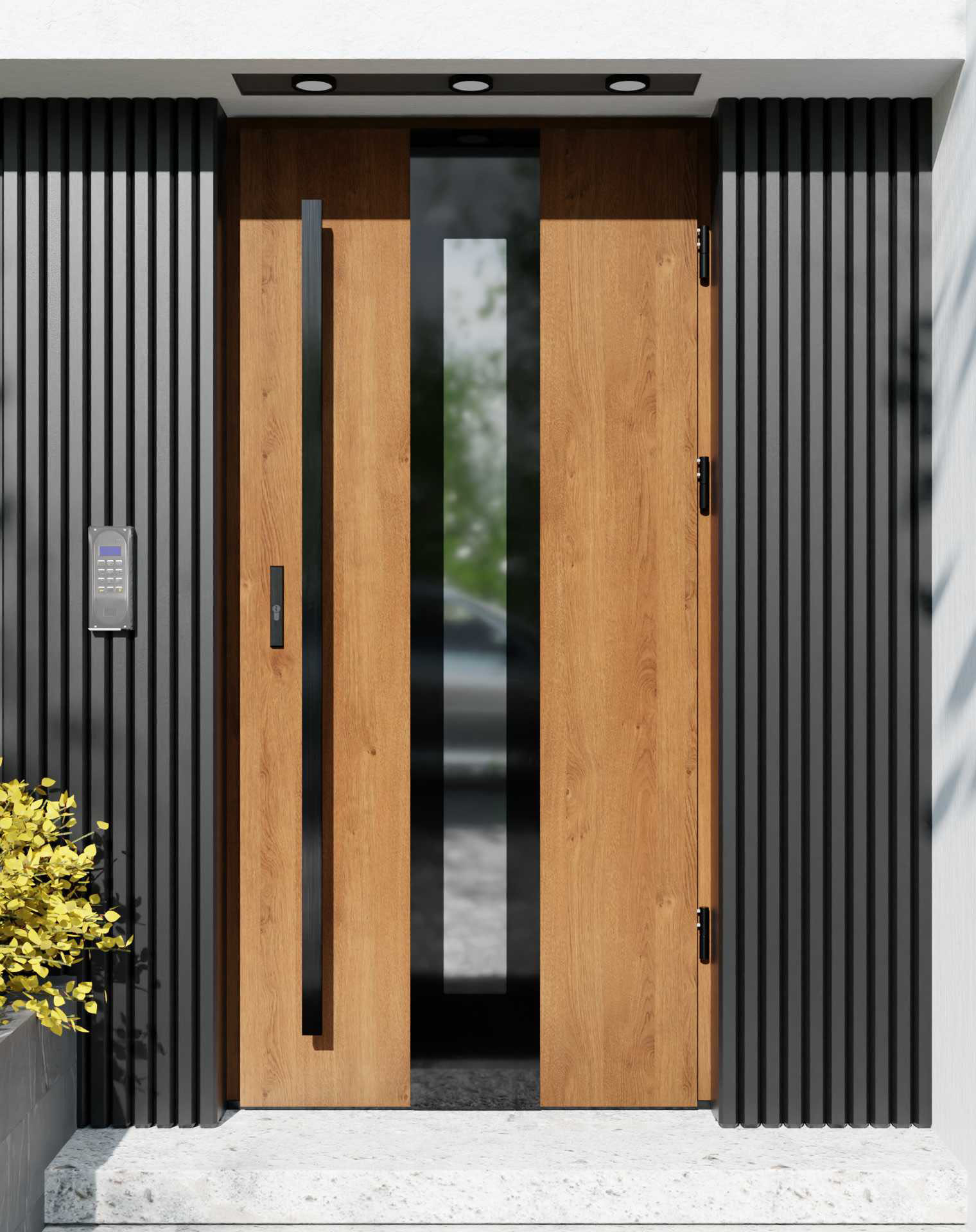 Drzwi zewnętrzne do domu z pochwytem i ościeżnicą aluminiową Otto 05 Noir Glass w systemie Alu