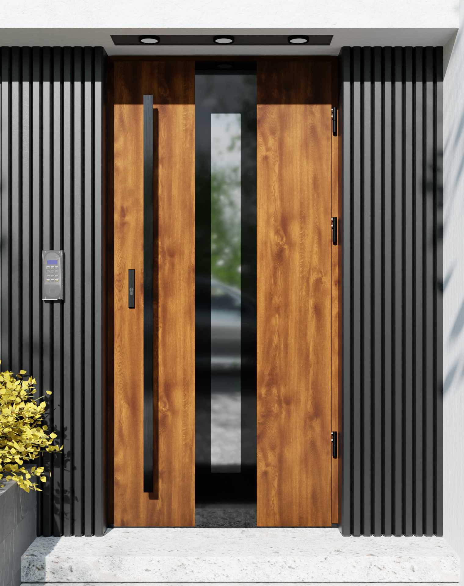 Drzwi zewnętrzne do domu z pochwytem i ościeżnicą aluminiową Otto 05 Noir Glass w systemie Alu