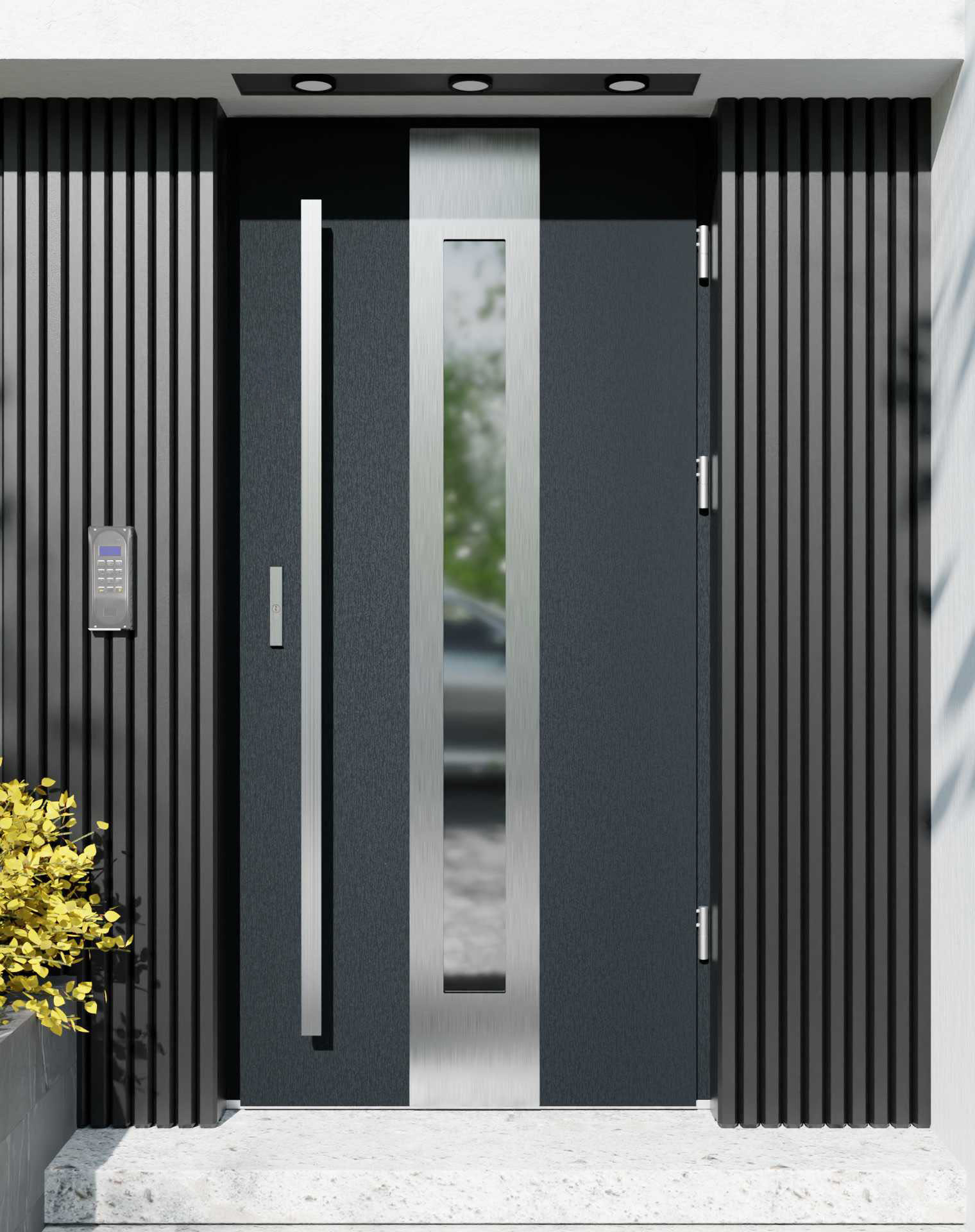 Drzwi zewnętrzne do domu z pochwytem i ościeżnicą aluminiową Otto 05 w systemie Alu