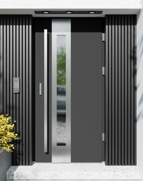 Drzwi zewnętrzne do domu z pochwytem i ościeżnicą drewnianą Otto 05B w systemie Wood extra