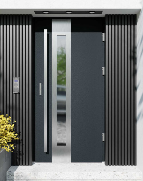 Drzwi zewnętrzne do domu z pochwytem i ościeżnicą aluminiową Otto 05B w systemie Alu