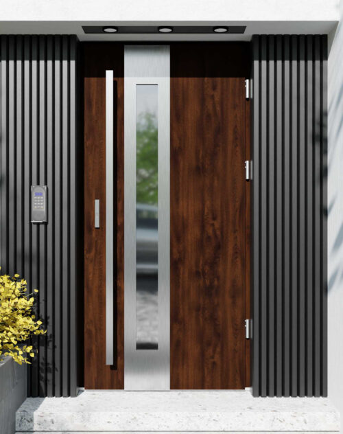 Drzwi zewnętrzne do domu z pochwytem i ościeżnicą aluminiową Otto 05B w systemie Alu extra