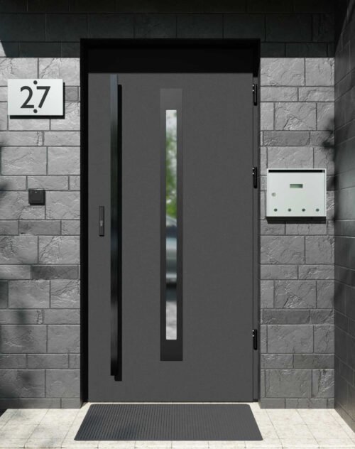 Drzwi zewnętrzne do domu z pochwytem i ościeżnicą aluminiową Otto 11 Noir Matt w systemie Alu