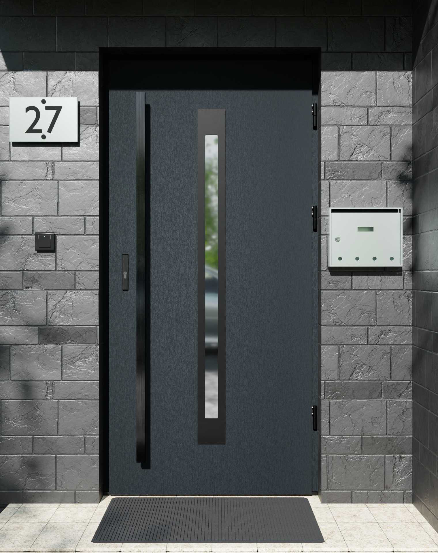 Drzwi zewnętrzne do domu z pochwytem i ościeżnicą aluminiową Otto 11 Noir Matt w systemie Alu