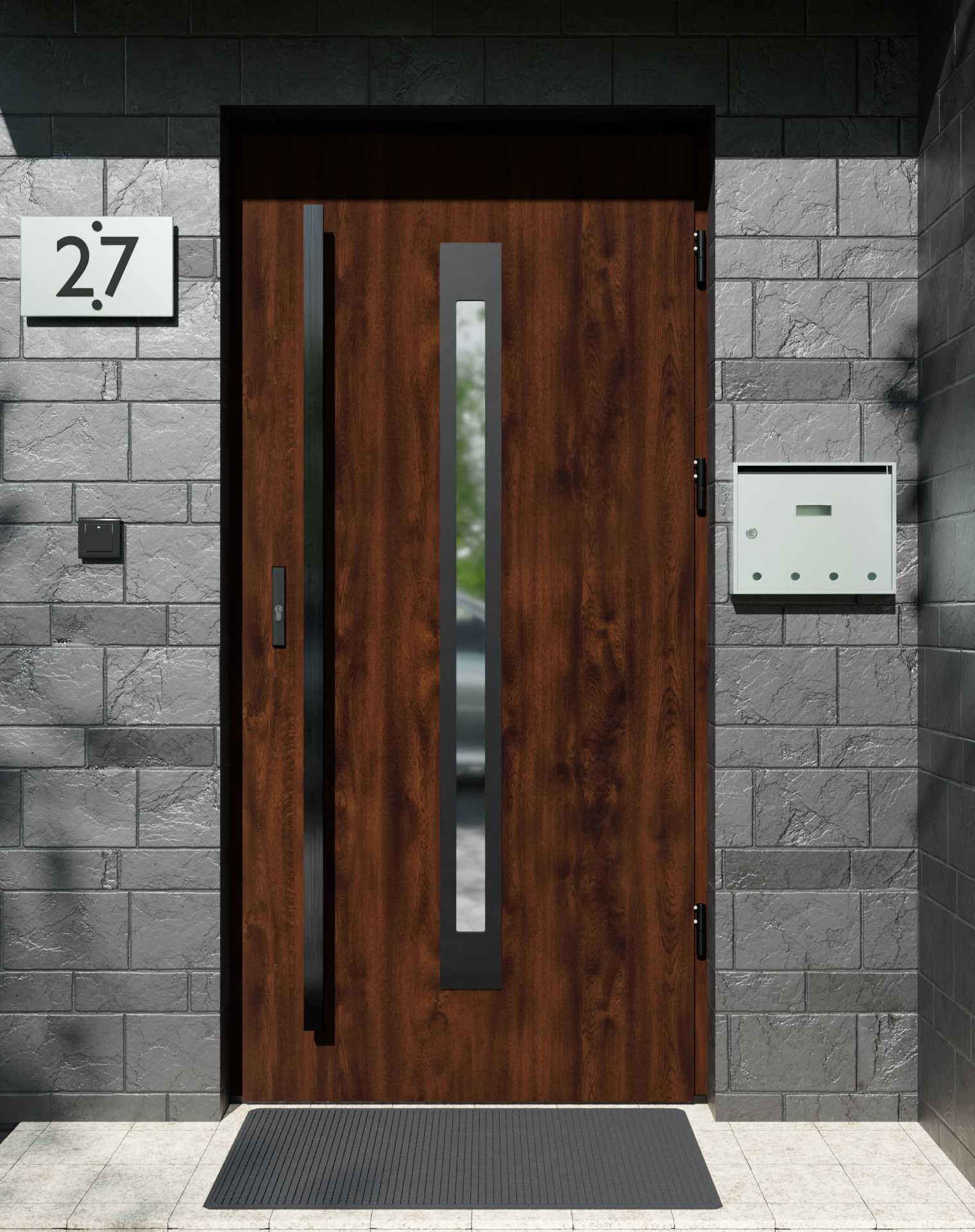 Drzwi zewnętrzne do domu z pochwytem i ościeżnicą aluminiową Otto 11 Noir Matt w systemie Alu