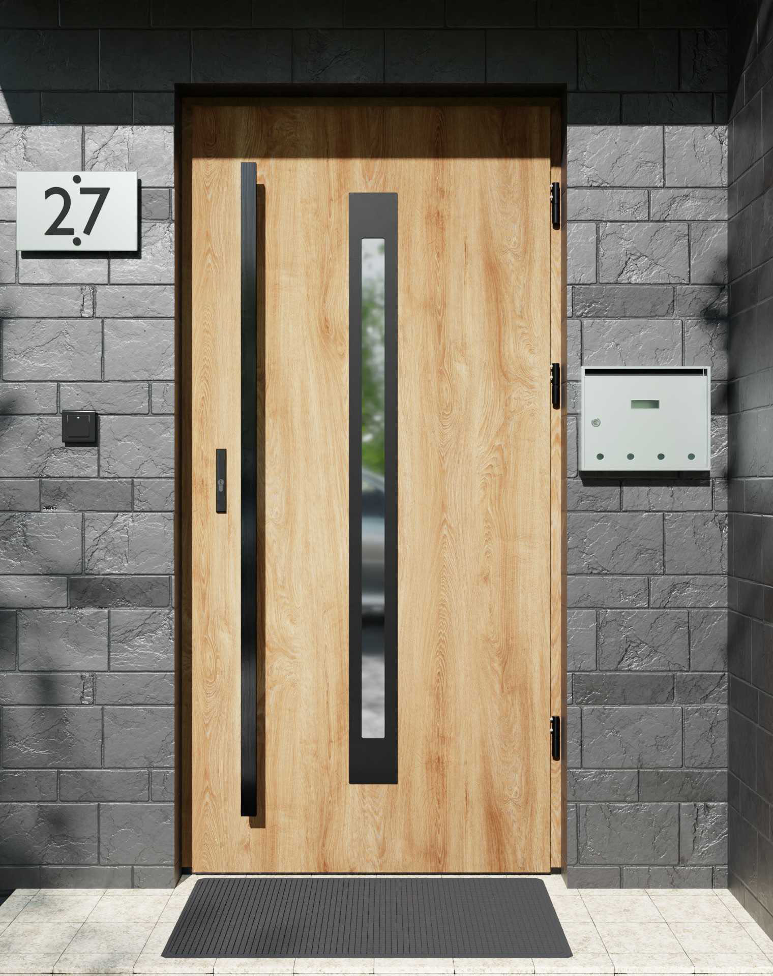 Drzwi zewnętrzne do domu z pochwytem i ościeżnicą aluminiową Otto 11 Noir Matt w systemie Alu