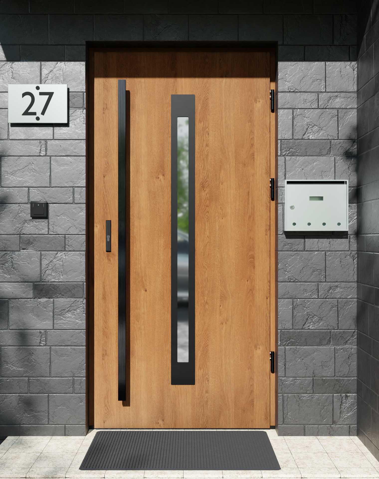 Drzwi zewnętrzne do domu z pochwytem i ościeżnicą aluminiową Otto 11 Noir Matt w systemie Alu