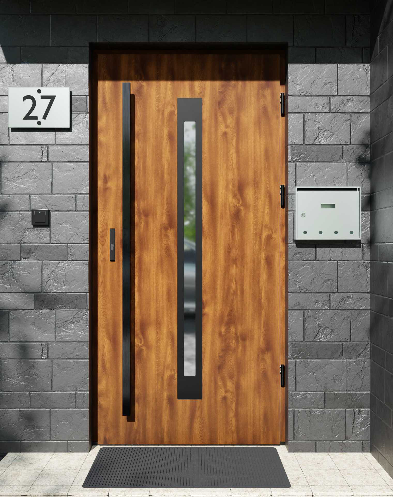 Drzwi zewnętrzne do domu z pochwytem i ościeżnicą aluminiową Otto 11 Noir Matt w systemie Alu