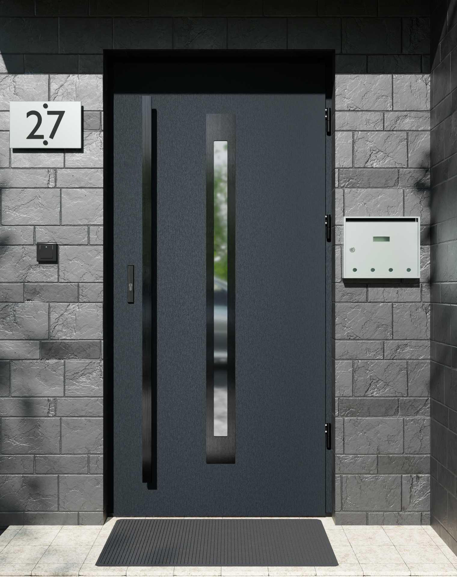 Drzwi zewnętrzne do domu z pochwytem i ościeżnicą aluminiową Otto 11 Noir w systemie Alu extra