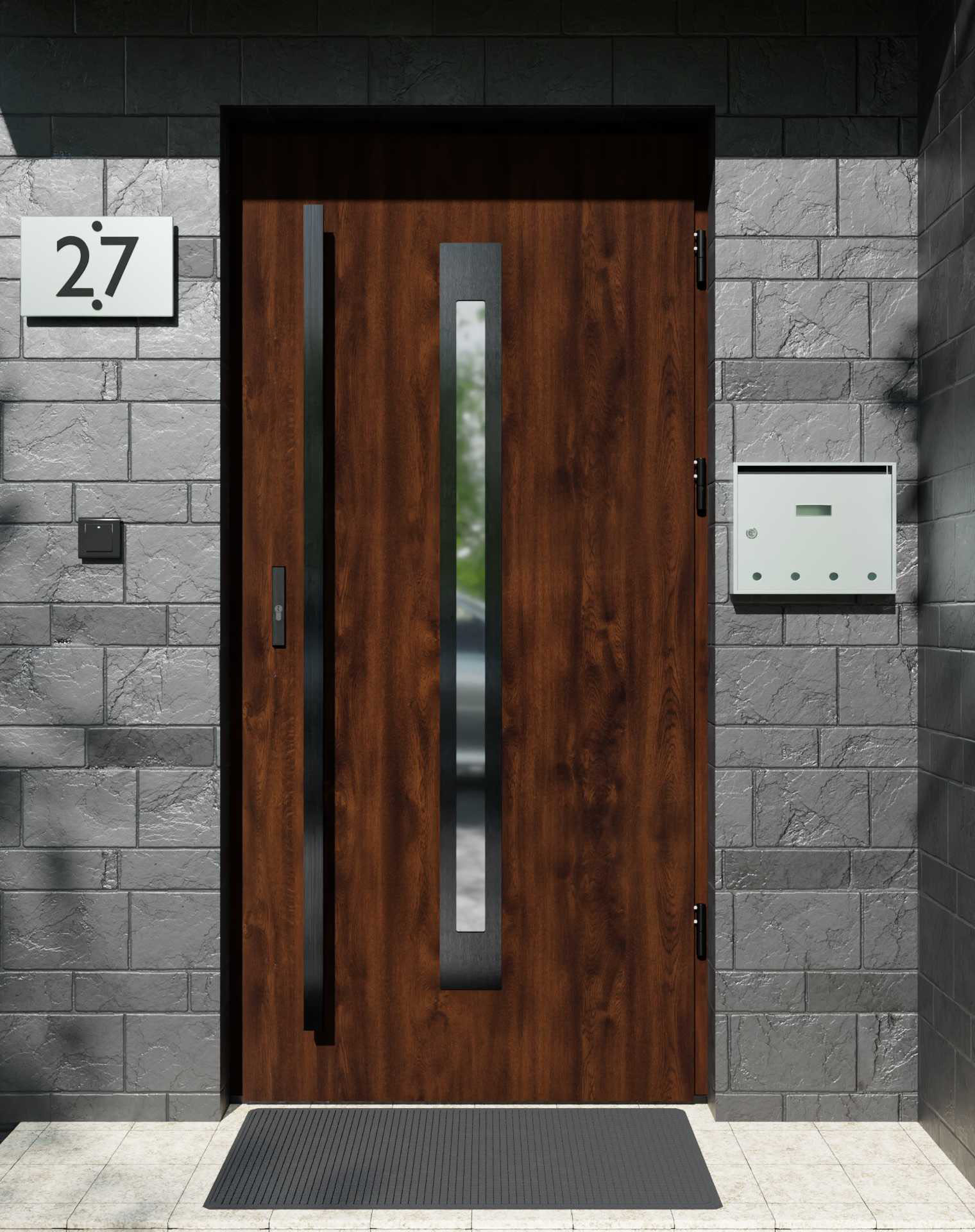 Drzwi zewnętrzne do domu z pochwytem i ościeżnicą aluminiową Otto 11 Noir w systemie Alu extra