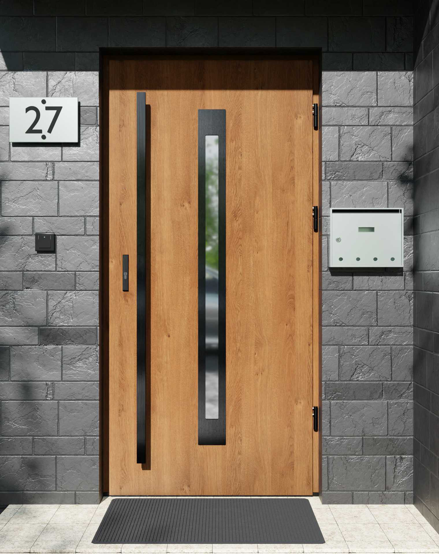 Drzwi zewnętrzne do domu z pochwytem i ościeżnicą aluminiową Otto 11 Noir w systemie Alu extra