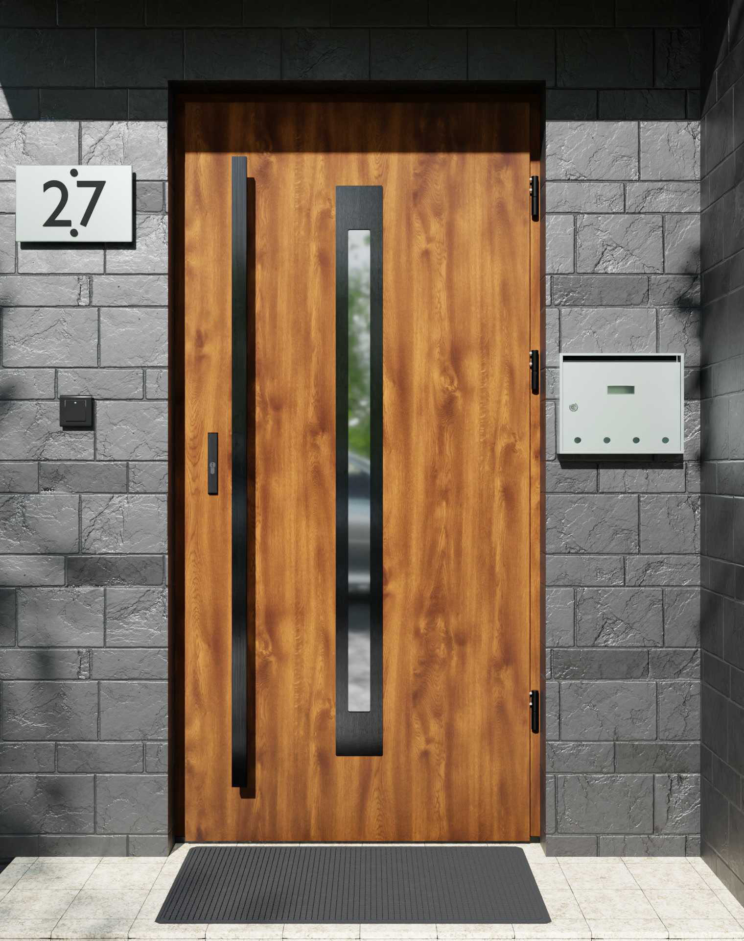 Drzwi zewnętrzne do domu z pochwytem i ościeżnicą aluminiową Otto 11 Noir w systemie Alu extra