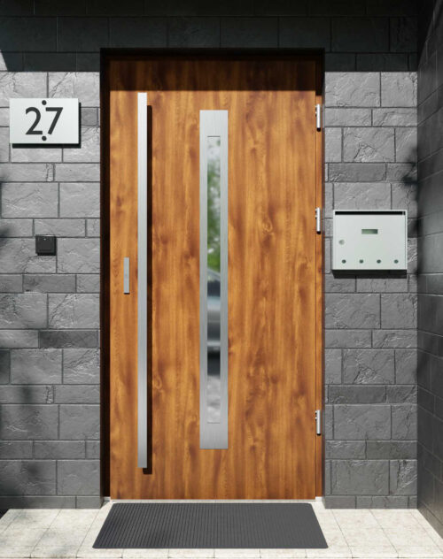 Drzwi zewnętrzne do domu z pochwytem i ościeżnicą aluminiową Otto 11 w systemie Alu